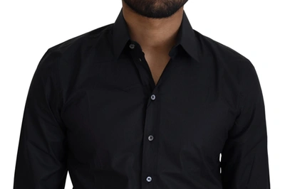 Shop Dolce & Gabbana Elegant Black Slim Fit Cotton Men's Shirt
