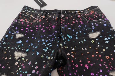 Dolce & Gabbana Black Multicolor Print Tattered Denim Jeans In Black