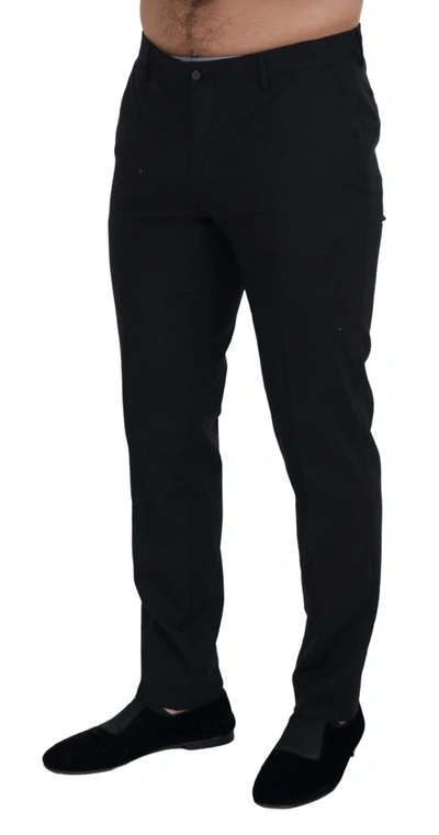 Shop Dolce & Gabbana Black Wool Chino Formal Men's Pants