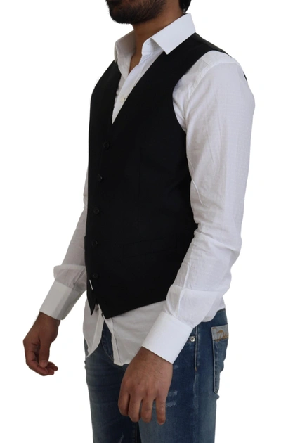 Shop Dolce & Gabbana Elegant Black Formal Wool-silk Dress Men's Vest