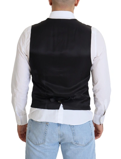 Dolce & Gabbana Dark Blue Wool Stretch Waistcoat Formal Vest In Black