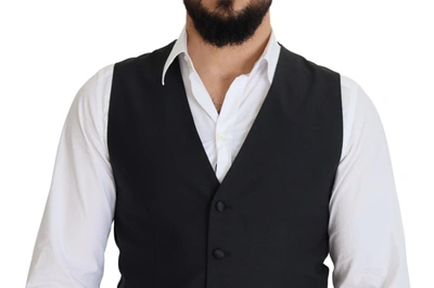 Dolce & Gabbana Dark Blue Wool Stretch Waistcoat Formal Vest In Black