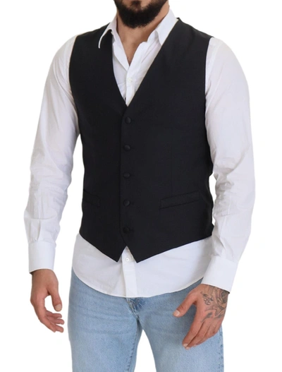 Shop Dolce & Gabbana Elegant Black Single Breasted Dress Men's Vest