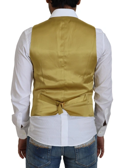 Shop Dolce & Gabbana Black Wool Stretch Waistcoat Formal Men's Vest In Gold Black