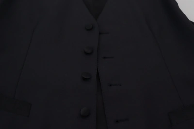 Dolce & Gabbana Dark Blue Wool Stretch Waistcoat Formal Vest In Black