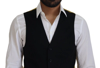 Shop Dolce & Gabbana Black Wool Stretch Waistcoat Formal Men's Vest In Gold Black