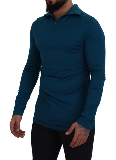 Shop Dolce & Gabbana Elegant Blue Cotton Pullover Men's Sweater
