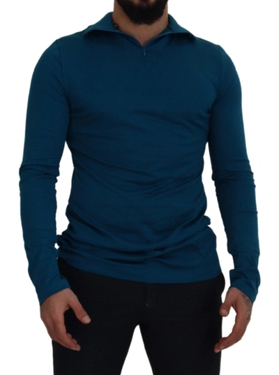 Shop Dolce & Gabbana Elegant Blue Cotton Pullover Men's Sweater