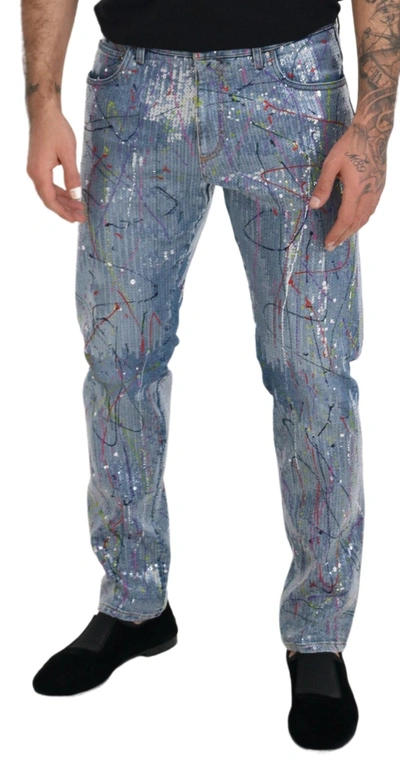 Shop Dolce & Gabbana Exquisite Color Splash Denim Men's Pants In Blue