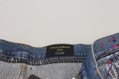 Dolce & Gabbana Blue Cotton Color Splash Print Denim Jeans In Blue