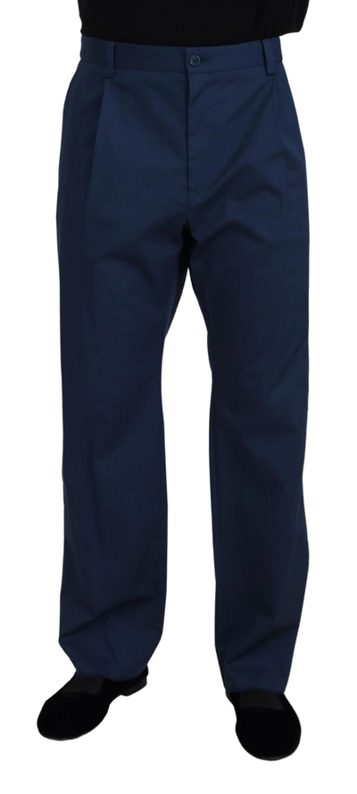 Shop Dolce & Gabbana Blue Cotton Straight Fit Men's Pants