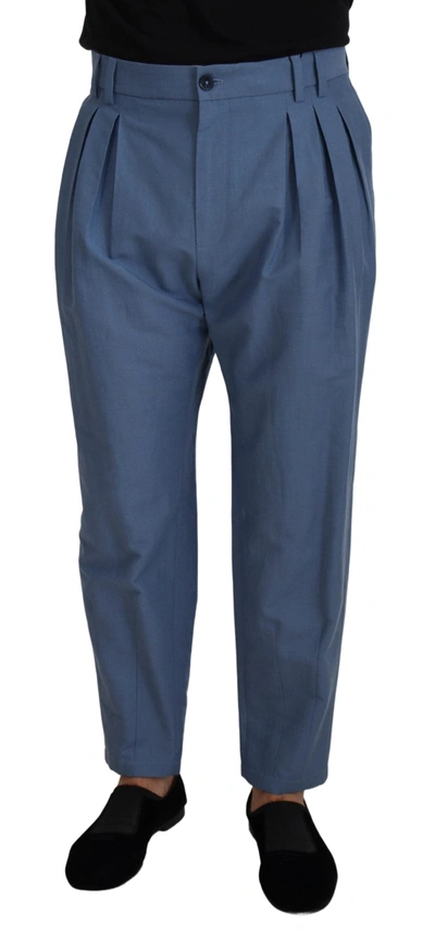 Shop Dolce & Gabbana Blue Linen Chino Formal Men's Pants