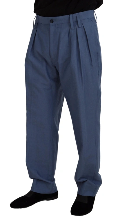 Shop Dolce & Gabbana Blue Linen Chino Men Formal Men's Pants