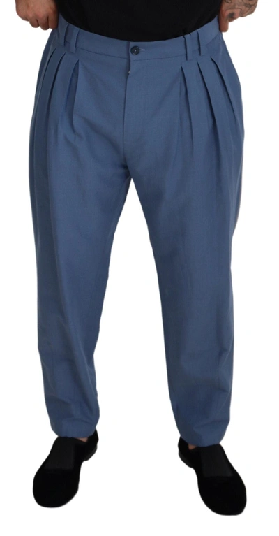 Shop Dolce & Gabbana Blue Linen Chino Formal Men's Pants