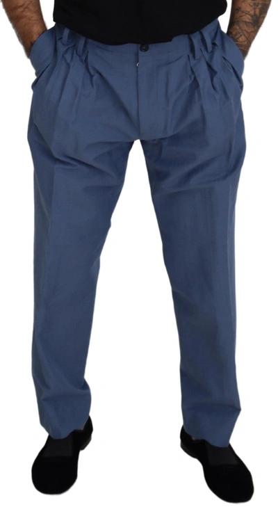 Shop Dolce & Gabbana Blue Linen Chino Men Formal Men's Pants