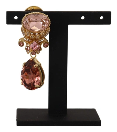 Shop Dolce & Gabbana Gold Tone Brass Crystal Jewelry Dangling Pin Women's Brooch In Gold And Pink