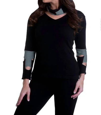 Shop Angel Cut Work Sweater With Scarf In Black/gray