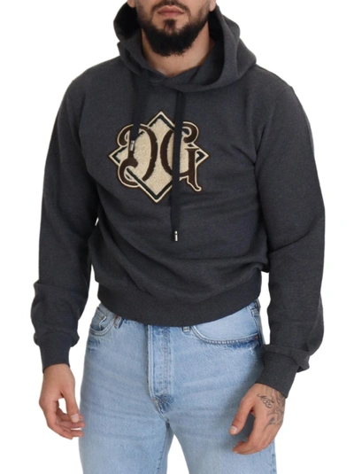 Shop Dolce & Gabbana Gray Logo Cotton Hooded Sweatshirt Men's Sweater