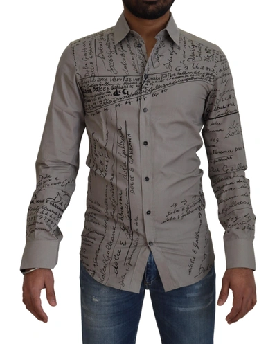 Shop Dolce & Gabbana Elegant Slim Fit Cotton Dress Men's Shirt In Gray