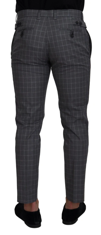 Shop Dolce & Gabbana Grey Cotton Checkered Chino Men's Pants In Gray