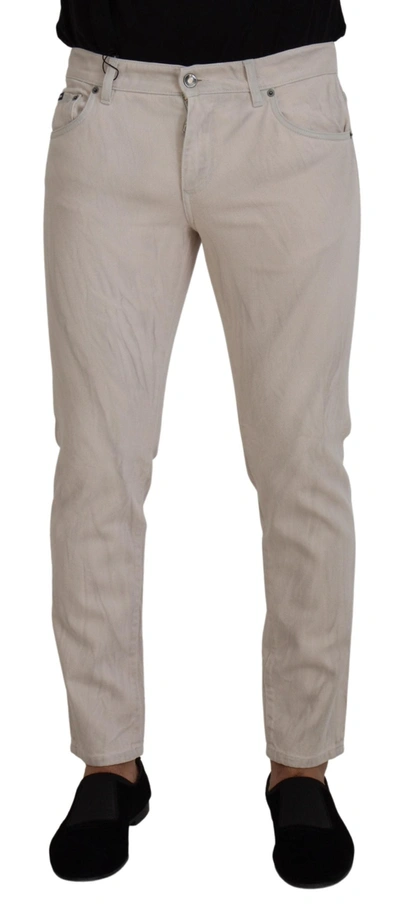 Shop Dolce & Gabbana Off White Cotton Skinny Men Denim Men's Jeans