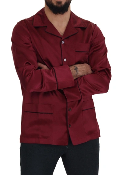 Shop Dolce & Gabbana Red Silk Lounge Top Pajama Sleepwear Men's Shirt