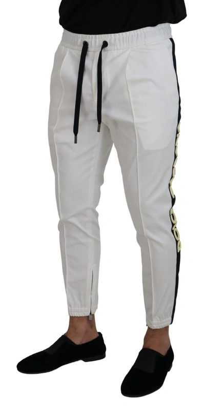 Shop Dolce & Gabbana Elegant White Cotton Jogger Men's Pants