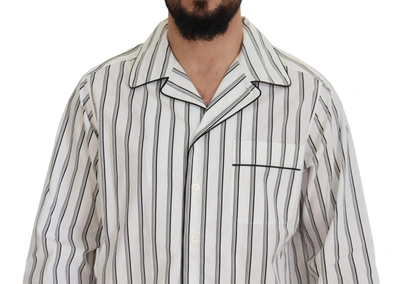 Shop Dolce & Gabbana White Stripes Cotton Pajama Sleepwear Men's Shirt In Black/white