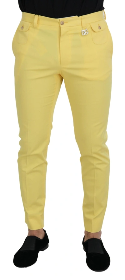 Shop Dolce & Gabbana Yellow Cotton Slim Fit Men Men's Pants