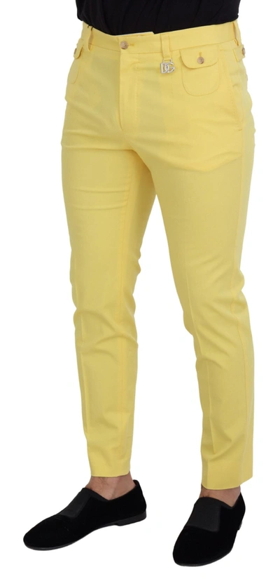 Shop Dolce & Gabbana Yellow Cotton Slim Fit Men Men's Pants