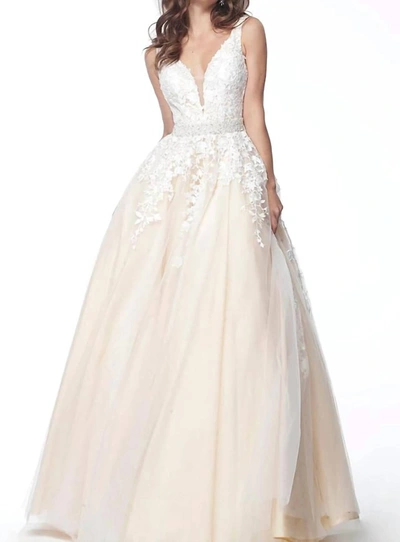 Jvn Embellished Sleeveless Evening Gown In White/nude In Multi