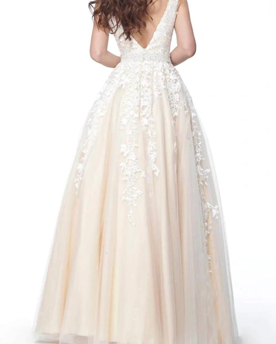 Jvn Embellished Sleeveless Evening Gown In White/nude In Multi