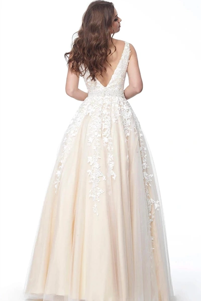 Jvn Embellished Sleeveless Evening Gown In White/nude In Multi