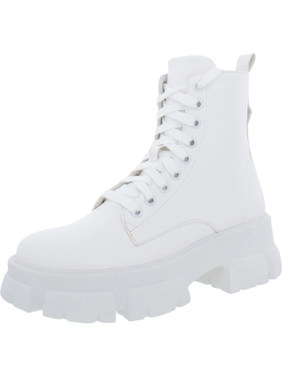 Shop Steve Madden Tanker P Womens Zipper Platform Combat & Lace-up Boots In White