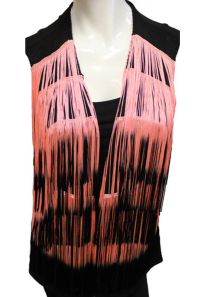 Shop Angel Layered Fringe Vest In Black/peach