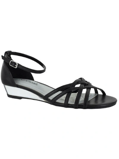 Shop Easy Street Tarrah Womens Faux Leather Glitter Wedge Sandals In Black