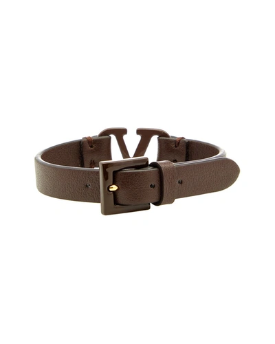 Shop Valentino Vlogo Signature Leather Bracelet In Brown