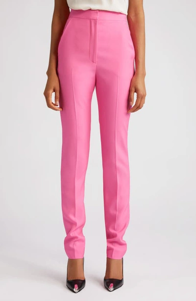 Shop Alexander Mcqueen High Waist Straight Leg Sartorial Wool Cigarette Pants In 5100 Psychedelic Pink