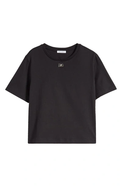 Shop Dolce & Gabbana Kids' Logo Hardware Cotton T-shirt In Black/ Logo Plaque