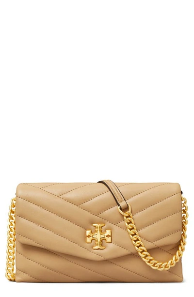 Shop Tory Burch Kira Chevron Quilted Leather Wallet On A Chain In Desert Dune