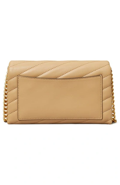 Shop Tory Burch Kira Chevron Quilted Leather Wallet On A Chain In Desert Dune