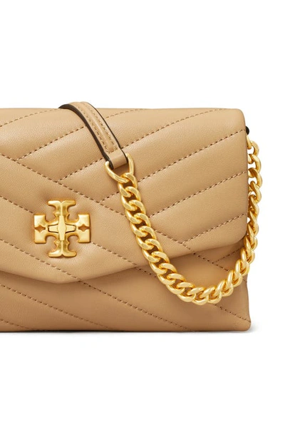 Shop Tory Burch Kira Chevron Quilted Leather Wallet On A Chain In Desert Dune