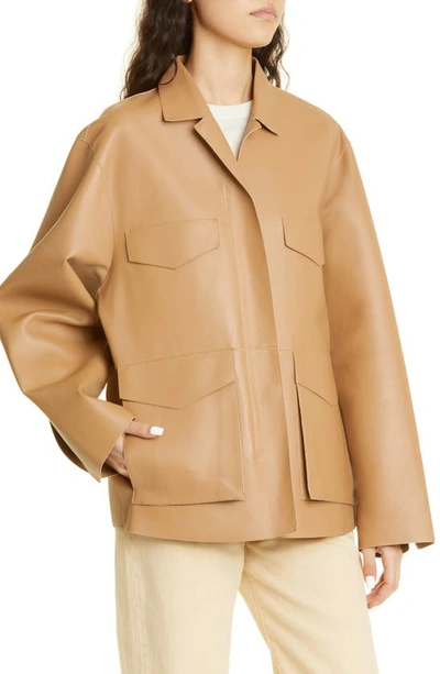 Shop Totême Army Leather Jacket In Camel