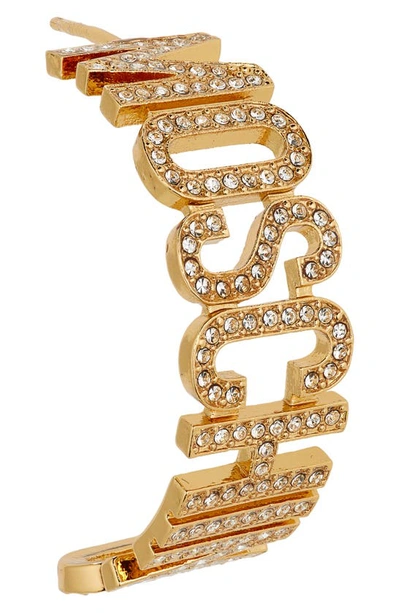 Shop Moschino Logo Crystal Hoop Earrings In 1606 Fantasy Print Shiny Gold