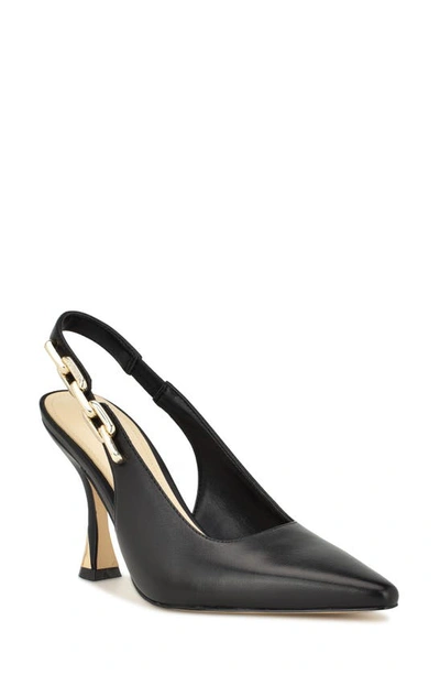 Nine West Veroni Womens Stretch Leather Slingback Heels In Blk01