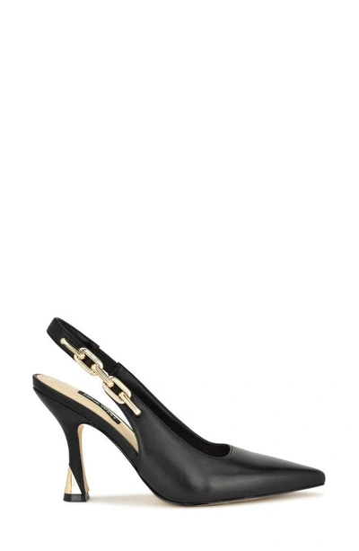 Nine West Veroni Womens Stretch Leather Slingback Heels In Blk01