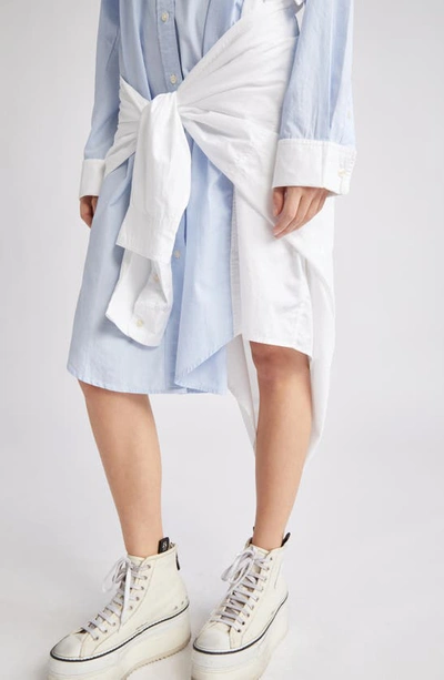 Shop R13 Colorblock Knotted Overlay Long Sleeve Cotton Shirtdress In Blue Eoe W/ White
