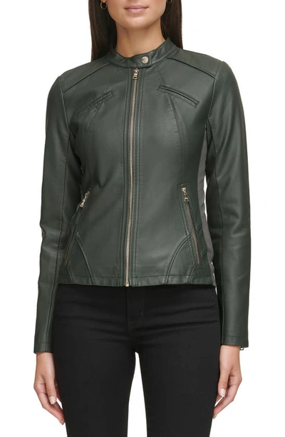 Shop Guess Faux Leather Racer Jacket In Spruce