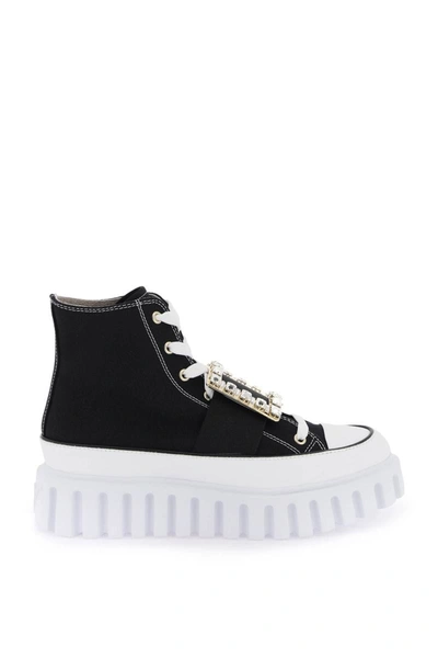 Shop Roger Vivier Viv' Go-thick Canvas High-top Sneakers With Buckle In Black