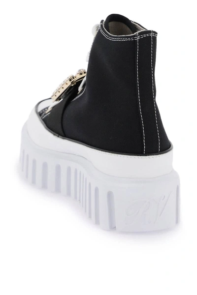 Shop Roger Vivier Viv' Go-thick Canvas High-top Sneakers With Buckle In Black